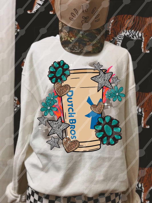 Dutch Bros Turquoise Pieces Tee/Sweatshirt