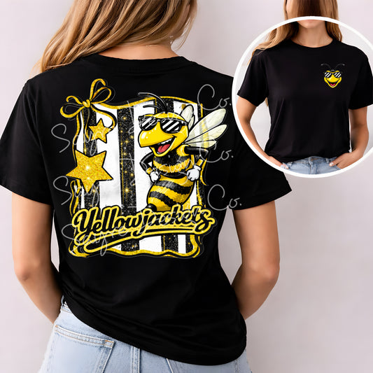 Mulberry Yellow Jackets Faux Glitter Coquette Tee