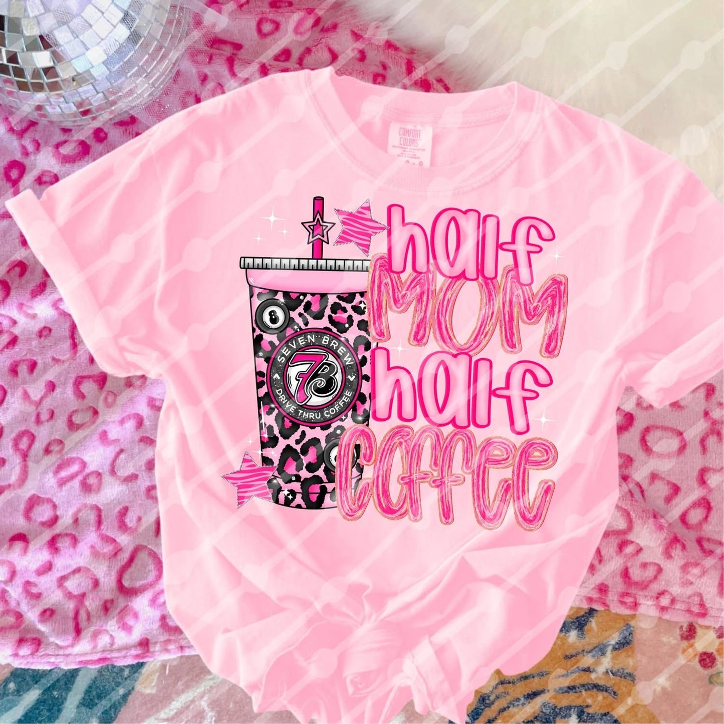 Half Mom Half Coffee Cheetah 7Brew Shirt/Long Sleeve/Crewneck/Hoodie