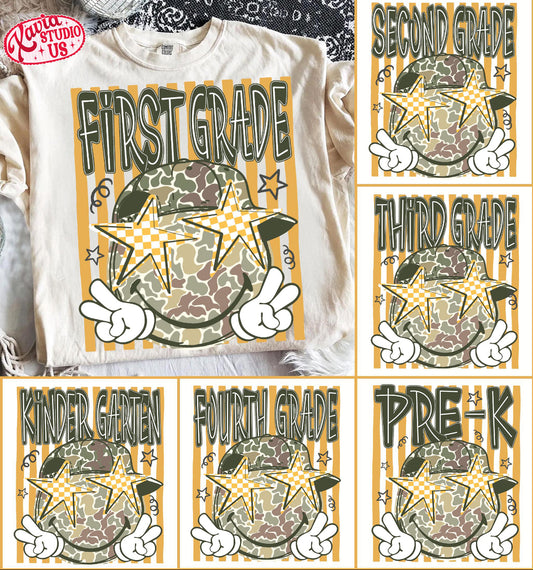 Camo Smiley Grade Shirt/Long Sleeve/Crewneck