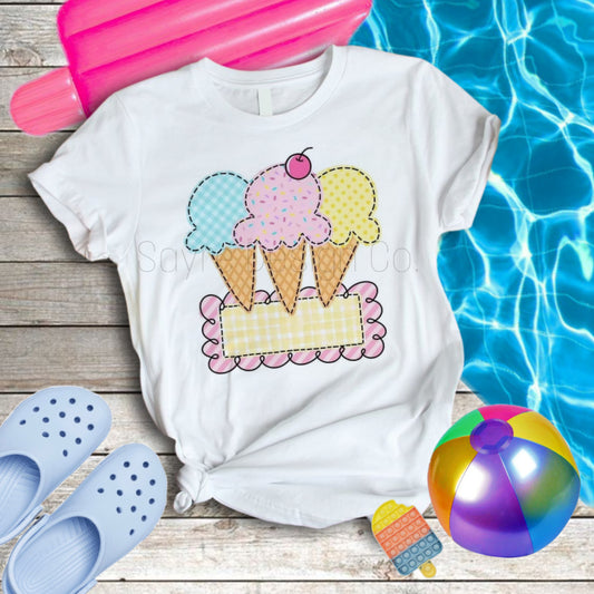 Ice Cream Cone Custom Name Baby-Youth Tee/Onesie