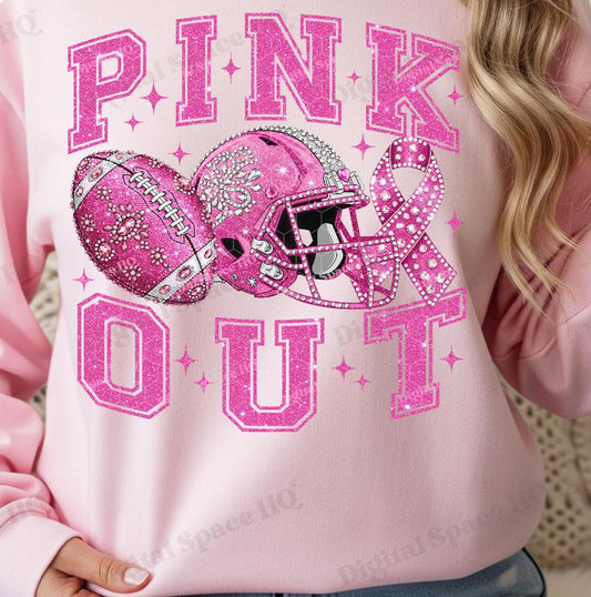 Faux Bedazzled Football Pink Out Tee/Sweatshirt/Hoodie