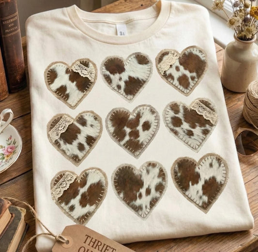 Cow Print Hearts Shirt/Long Sleeve/Crewneck/Hoodie