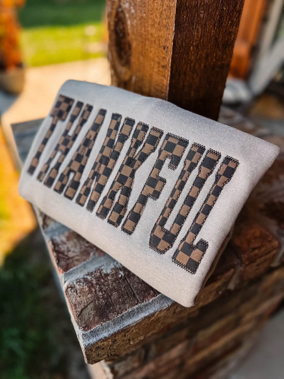 Checkered Thankful Embroidered Crewneck- Closes 10/18!