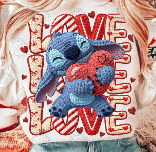 Blue Alien Faux Crochet Valentine Shirt/Long Sleeve/Crewneck/Hoodie