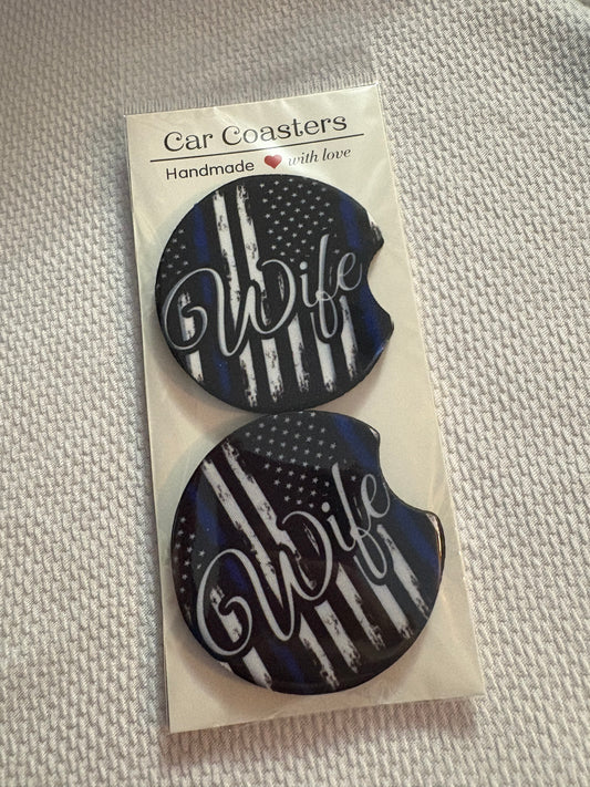 Police Wife Flag Car Coasters