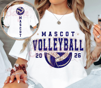 Custom Volleyball Mascot Glitter Back DTF Shirt/Long Sleeve/Crewneck