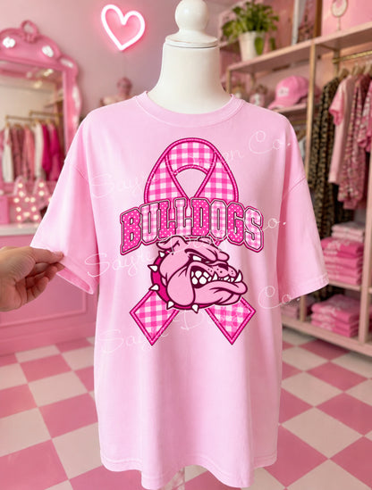 Customizable Gingham Ribbon Mascot Pink Out Tee/Crewneck Sweatshirt