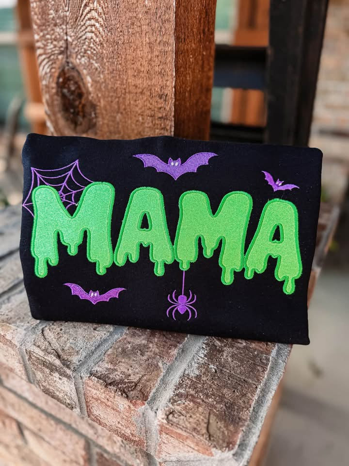 Neon Glitter Halloween Mama Tee/Crew