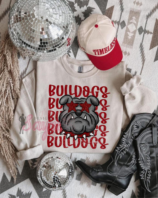 Stacked Bulldogs- Red Shirt/Long Sleeve/Crewneck/Hoodie