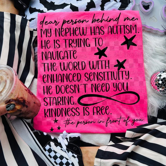 Customizable Dear Person Behind Me, My [TITLE] Has Autism Onesie/Shirt/Long Sleeve/Crewneck/Hoodie