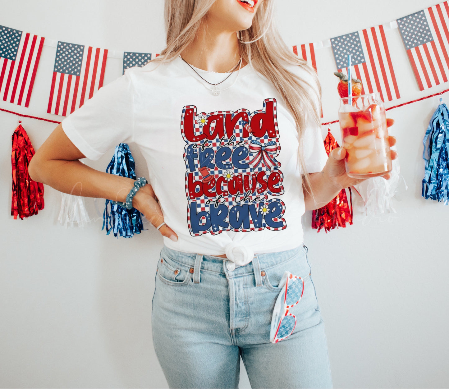 Checkered Land of the Free Tee-Adult