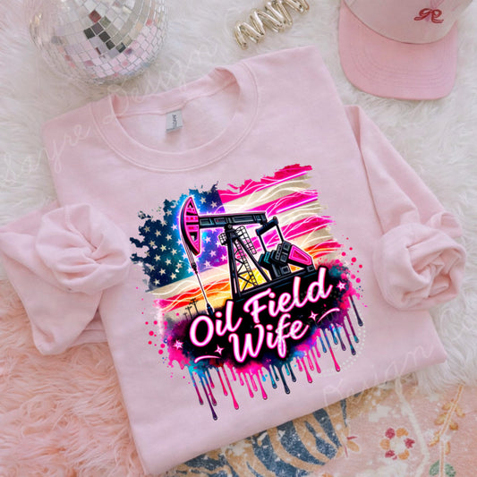 Neon Flag Oil Field Wife Shirt/Long Sleeve/Crewneck/Hoodie