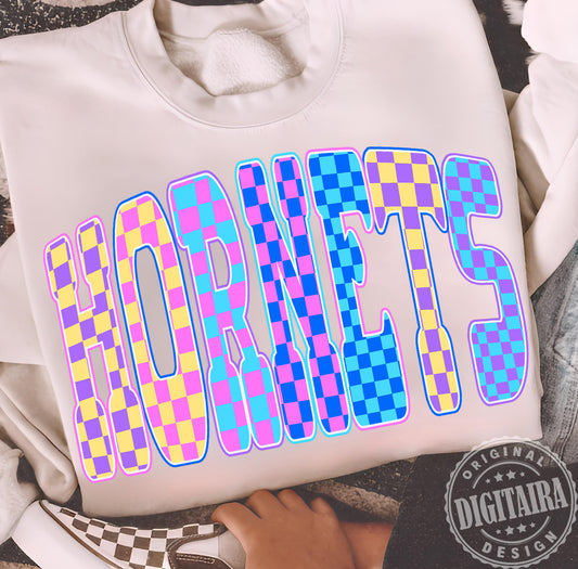 Paste Checker Letters Hornets Shirt/Long Sleeve/Crewneck/Hoodie