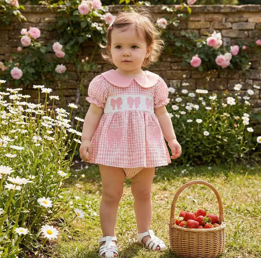 Bow Skirted Romper Embroidered
