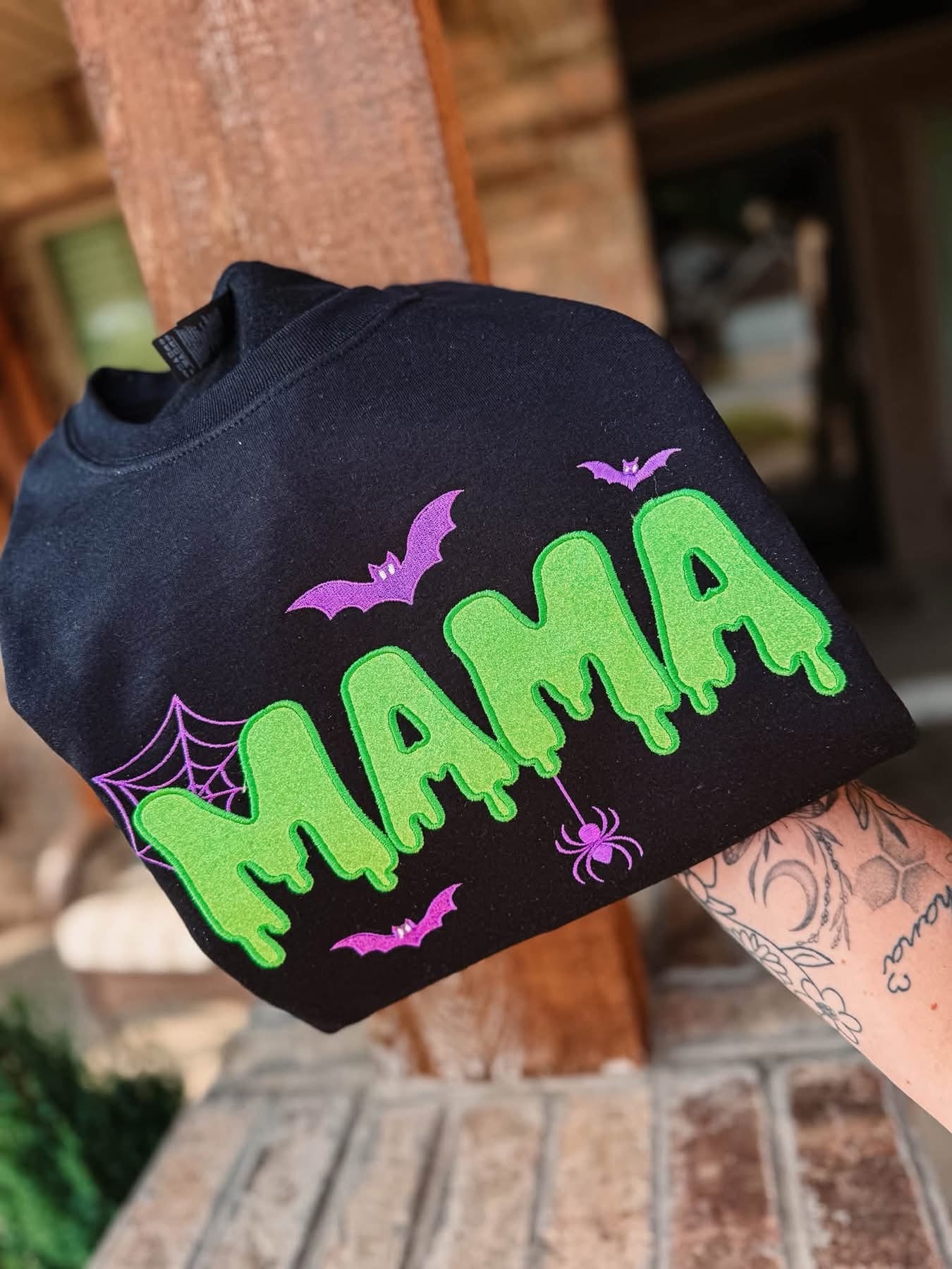 Neon Glitter Halloween Mama Tee/Crew