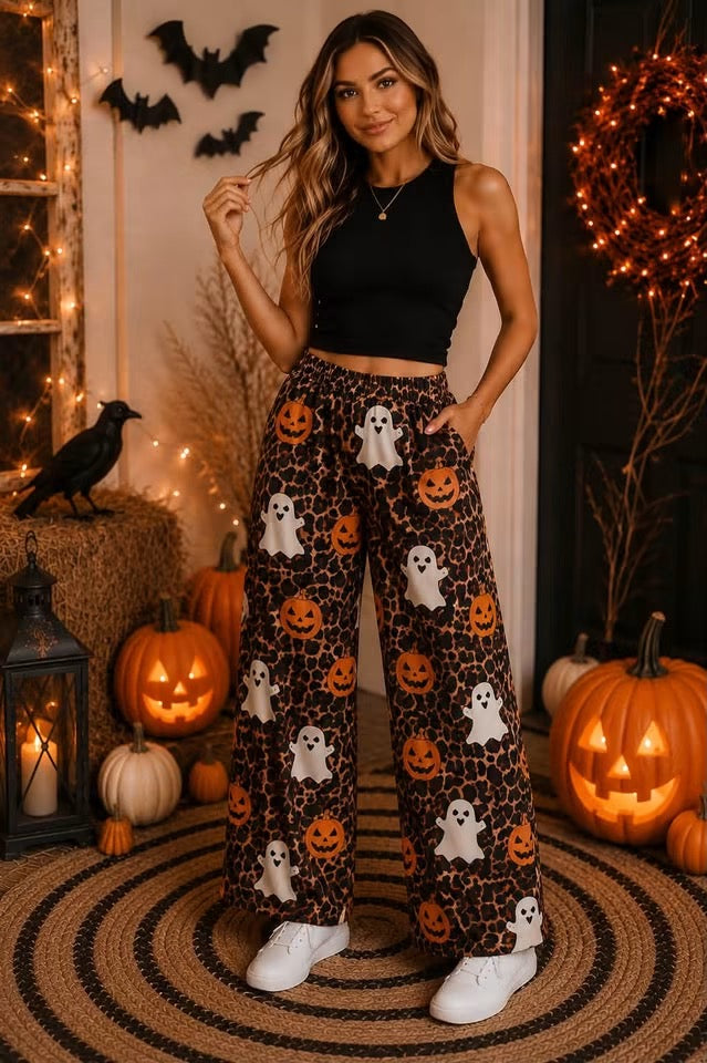 Leopard Ghosts & Pumpkins Lounge Shorts/Pants