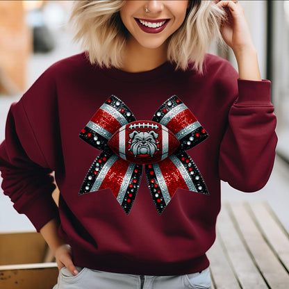 Bedazzled Bow Bulldog-Red Shirt/Long Sleeve/Crewneck/Hoodie