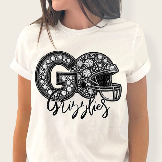 Bedazzled Helmet Grizzlies-Gray Shirt/Long Sleeve/Crewneck/Hoodie