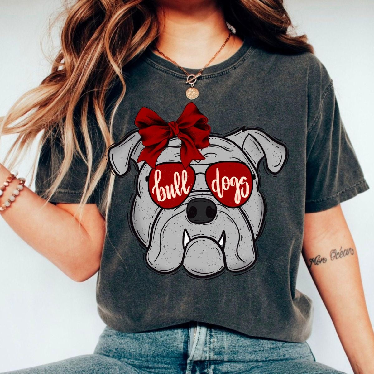 Bow & Shades Bulldogs- Red Shirt/Long Sleeve/Crewneck/Hoodie