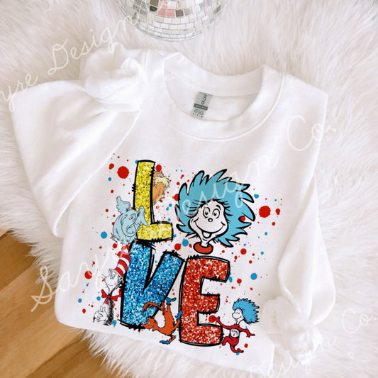 Faux Glitter Dr. Seuss Love Onesie/Shirt/Long Sleeve/Crewneck