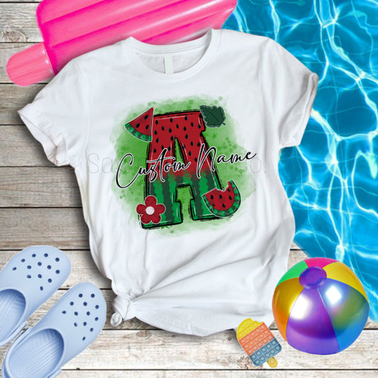 Custom Watermelon Initial Name Baby-Youth Tee/Onesie