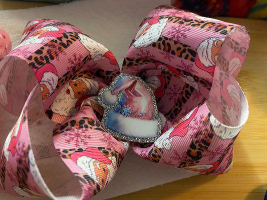 Leopard Santa Girly Pink Big Bow with Center