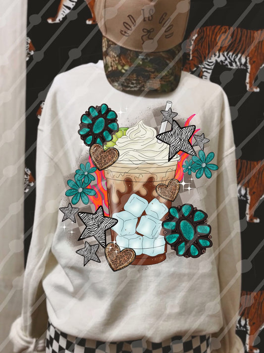 Iced Coffee Turquoise Pieces Tee/Sweatshirt