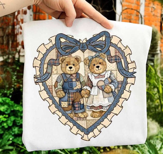Blue Heart Teddy Bear Quilt Shirt/Long Sleeve/Crewneck/Hoodie