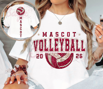 Custom Volleyball Mascot Glitter Back DTF Shirt/Long Sleeve/Crewneck