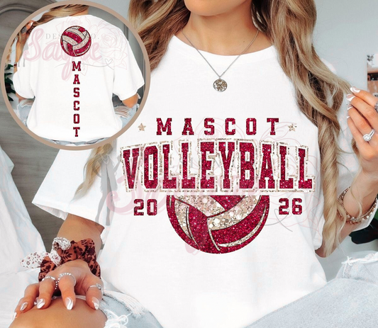 Custom Volleyball Mascot Glitter Back DTF Shirt/Long Sleeve/Crewneck