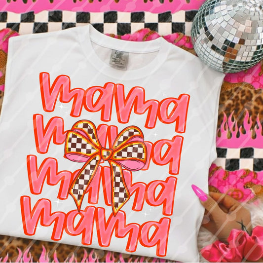 Pink & Checkered Bow Mama Shirt/Long Sleeve/Crewneck/Hoodie