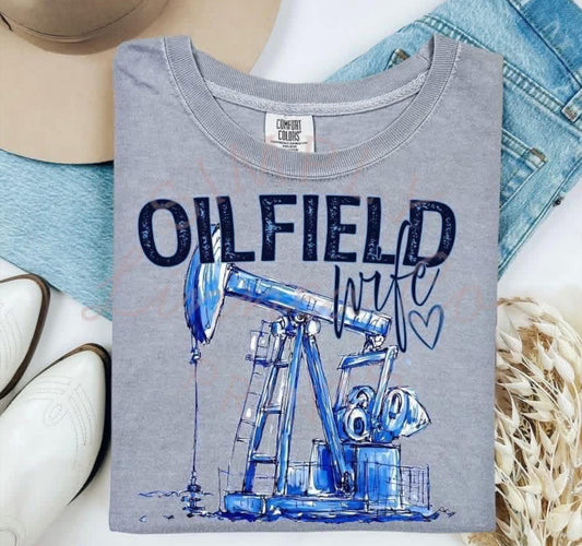 Blue Watercolor Oilfield Wife Shirt/Long Sleeve/Crewneck/Hoodie