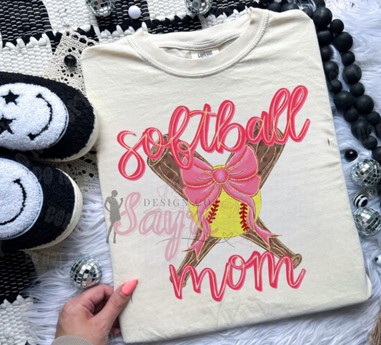 Coquette Pink Bat Softball Mom Tee