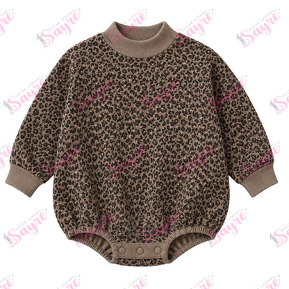 Custom Text Mock Neck Bubble Camo/Leopard Rompers