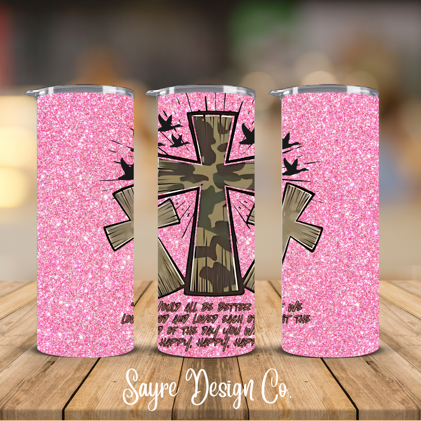 Pink Robertson 3 Cross 20oz Steel Tumbler