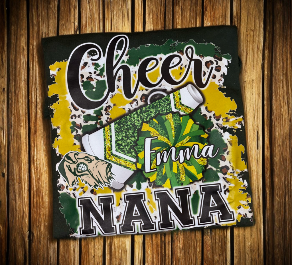 Customizable Cheer Nana Green & Gold Shirt/Long Sleeve/Crewneck/Hoodie