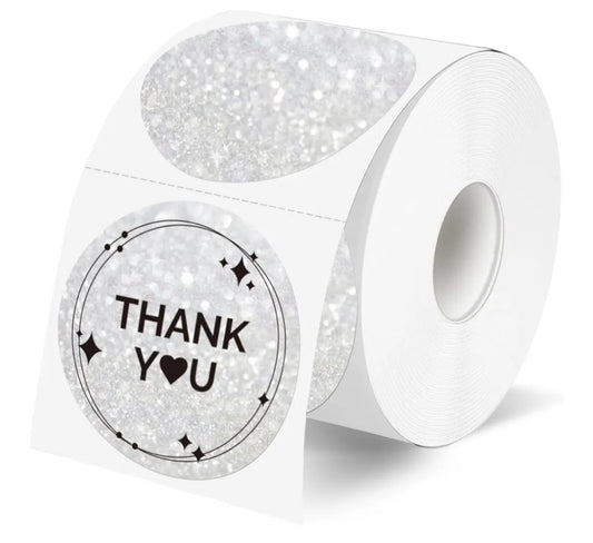 2" Round Faux Glitter Silver Thermal Stickers