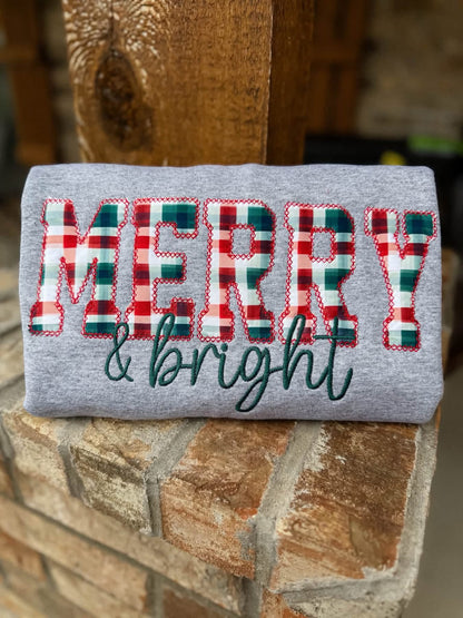 Christmas Plaid Merry & Bright Embroidered Crewneck- Closes 10/18!