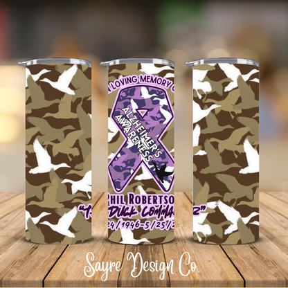 DC Camo Phil Robertson Alzheimer’s Awareness Ribbon 20oz Steel Tumbler