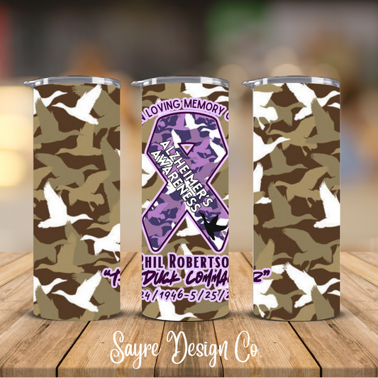 DC Camo Phil Robertson Alzheimer’s Awareness Ribbon 20oz Steel Tumbler