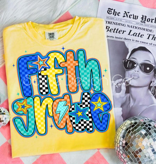 Blue Orange Yellow Checkered Grade Tee Toddler/Youth
