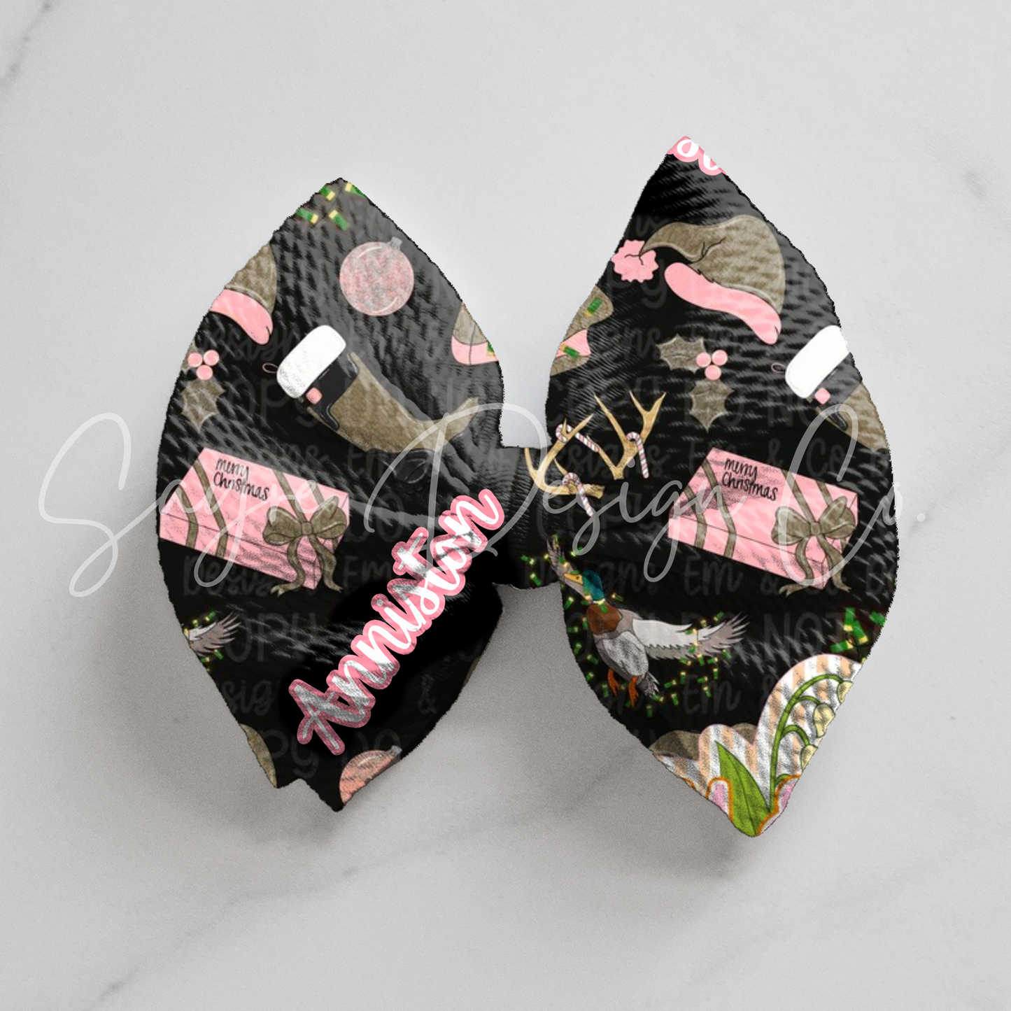 Pink Duck Hunting Christmas Name Bows