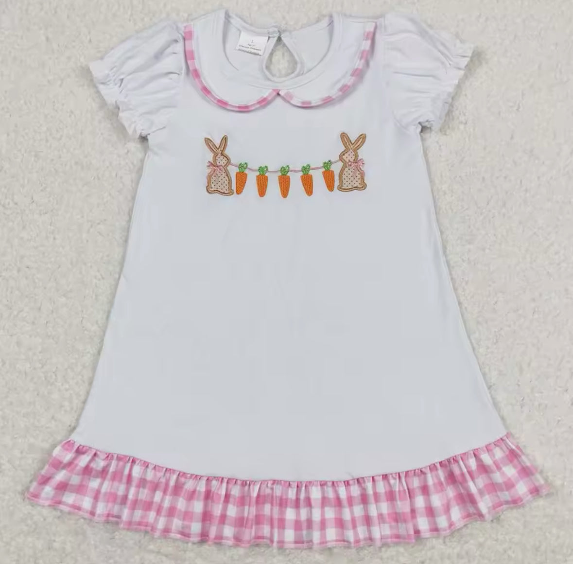 Pink Gingham Trimmed Easter Bunny Dress