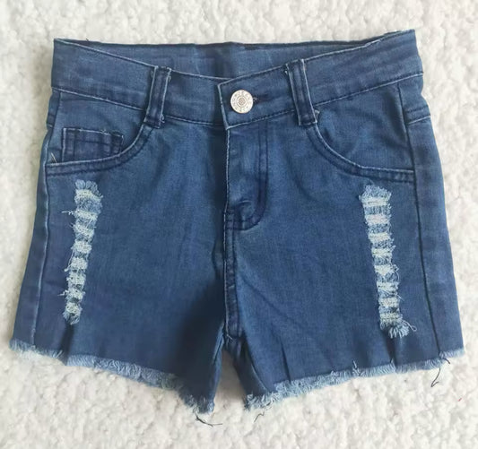 Distressed Strip Denim Shorts