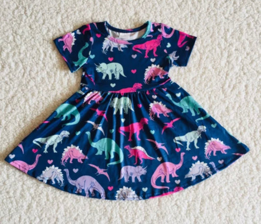 Navy Dino Hearts Twirl Dress