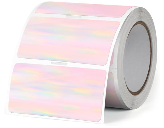 2" Rectangle Pink Holographic Thermal Stickers