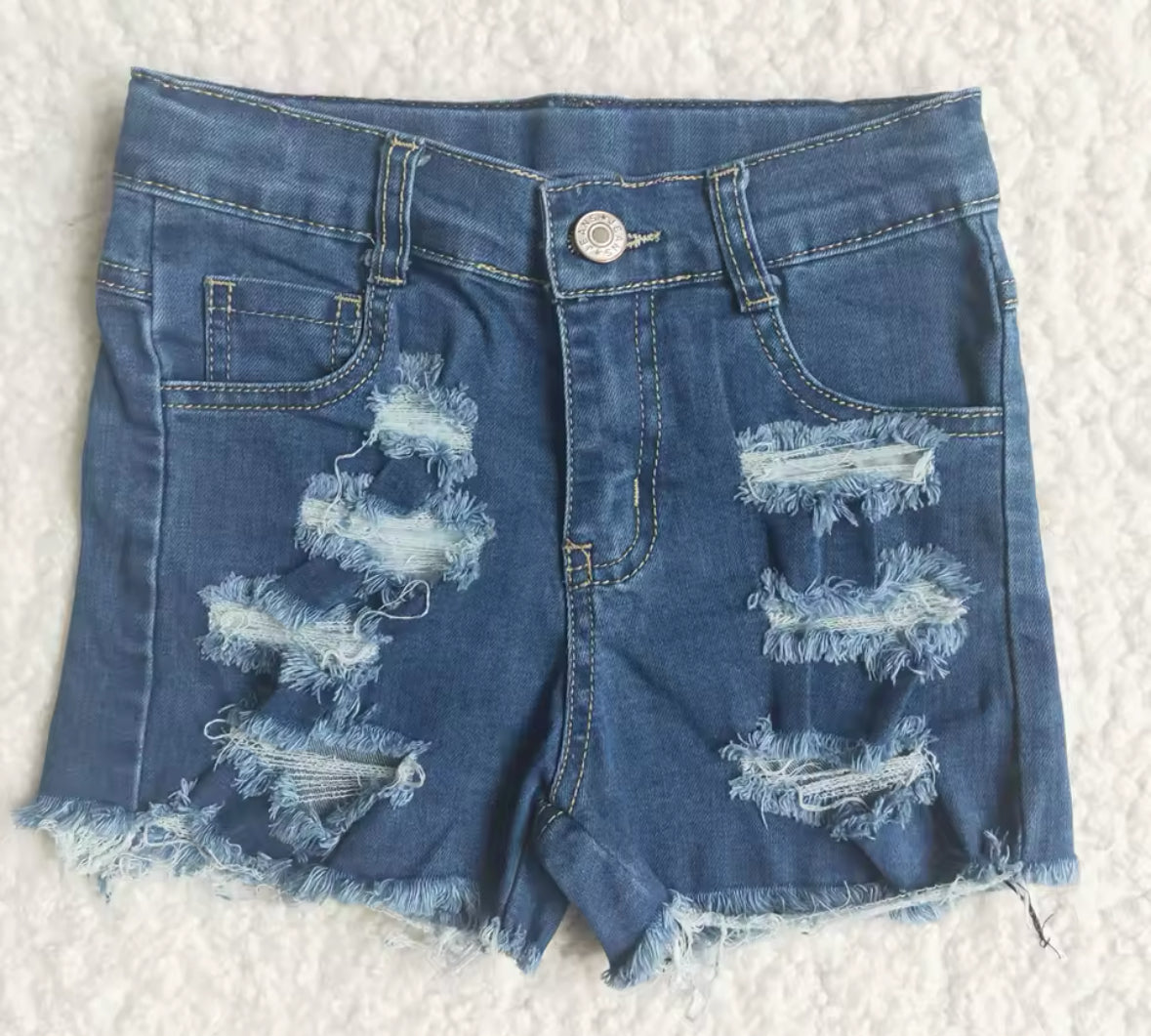 Distressed Pockets Denim Shorts