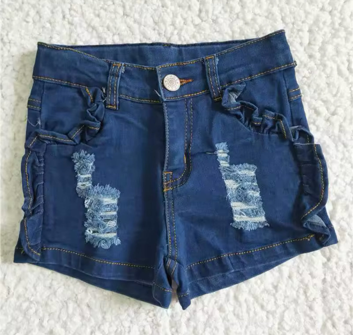 Dark Ruffled Denim Shorts