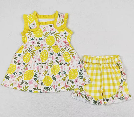 Lemon Yellow Gingham Short Set